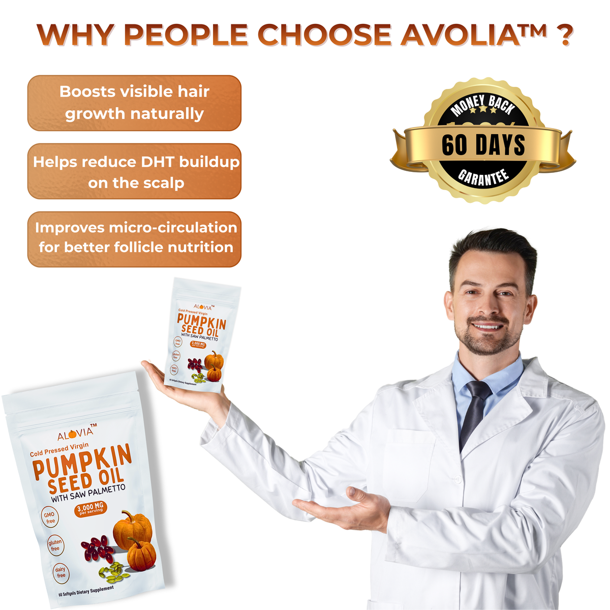 ALOVIA™ –Pumpkin Seed Oil, Natural Support for Hair Growth - Bladder Health