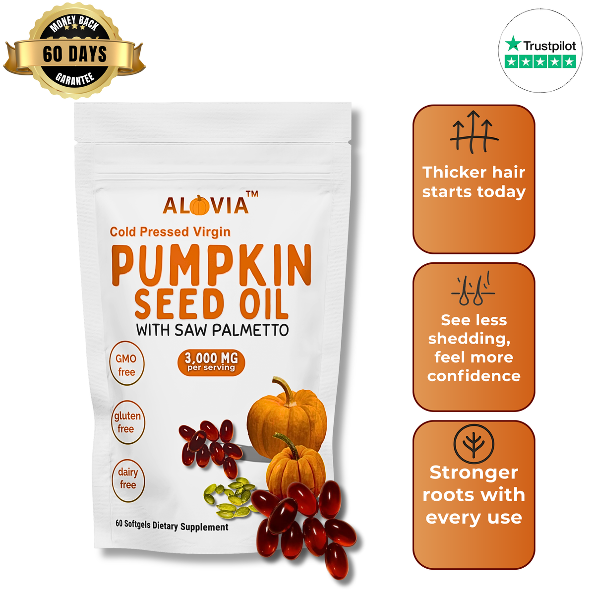 ALOVIA™ –Pumpkin Seed Oil, Natural Support for Hair Growth - Bladder Health